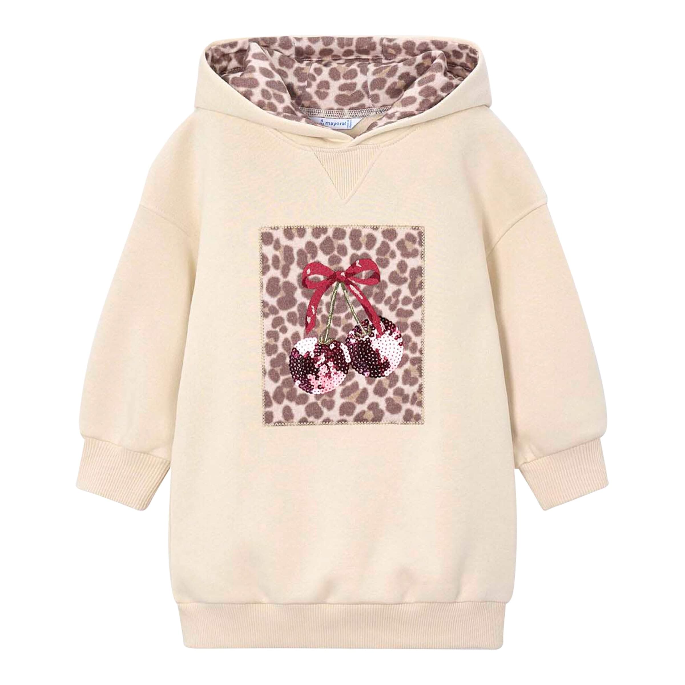 Mayoral Sweatkleid langarm mit Kapuze Kirschen Leoprint