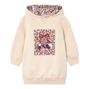 Sweatkleid langarm mit Kapuze Kirschen Leoprint