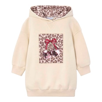 Sweatkleid langarm mit Kapuze Kirschen Leoprint