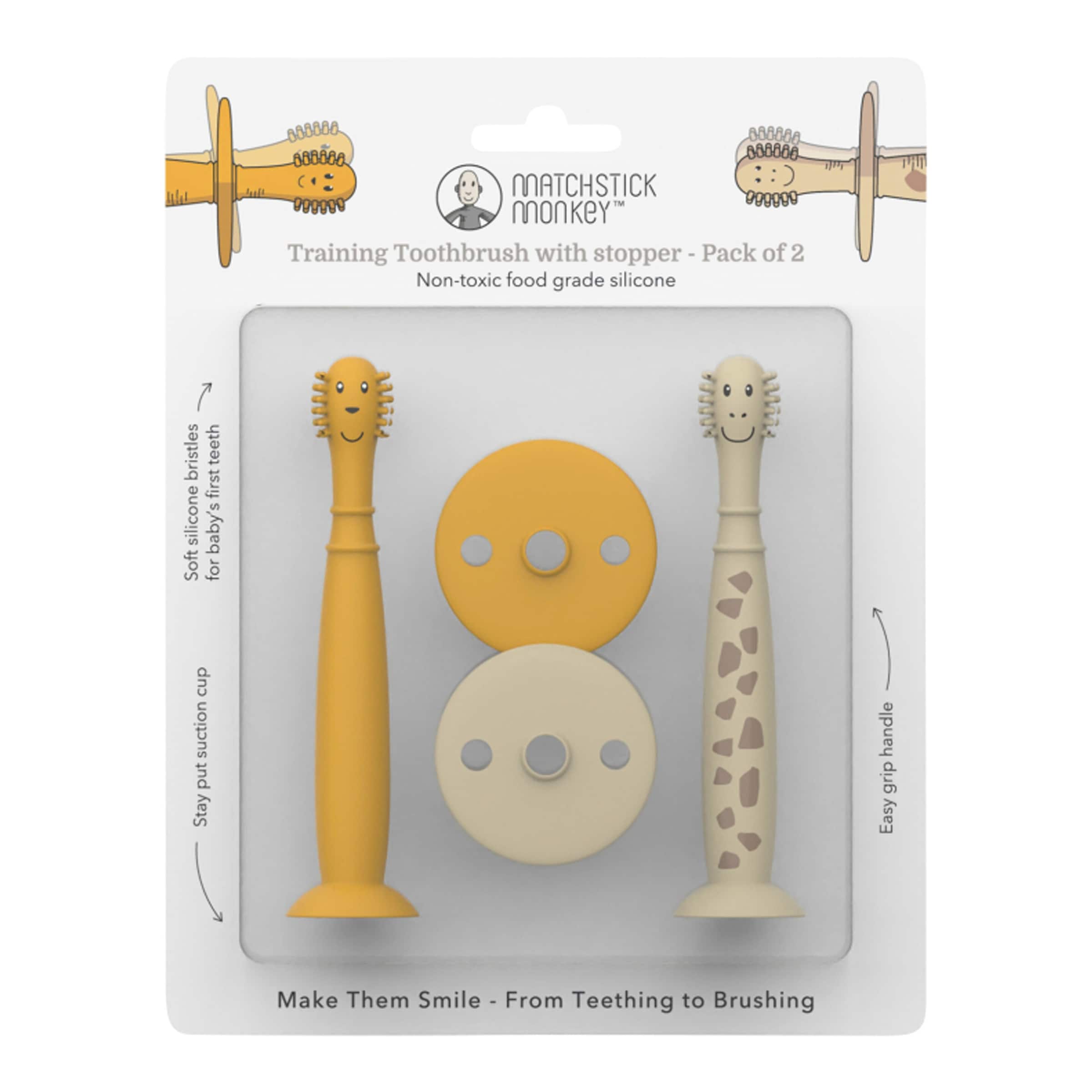 Matchstick Monkey 2er-Pack Trainingszahnbürste mit Saugnapf