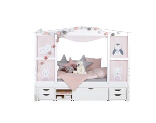 Hausbett mit Bettkasten "Amelie" Kiefer Weiß