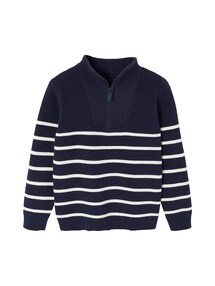 Gestreifter Strickpullover mit Reißverschluss-Kragen für Jungen