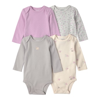 4er-Pack Bodys langarm Blumen Schwäne Ajour