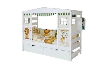 Hausbett mit Bettkasten "Safari" Kiefer Weiß