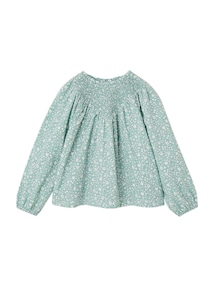 Bluse Mädchen mit gesmokten Ausschnitt und Rüschenkragen
