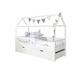 Hausbett "Traumhaus" mit 2er Schubkästen Kiefer Weiß