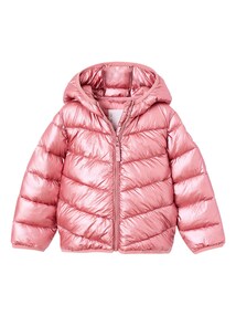 Glänzende Steppjacke mit Kapuze Mädchen, Übergangsjacke