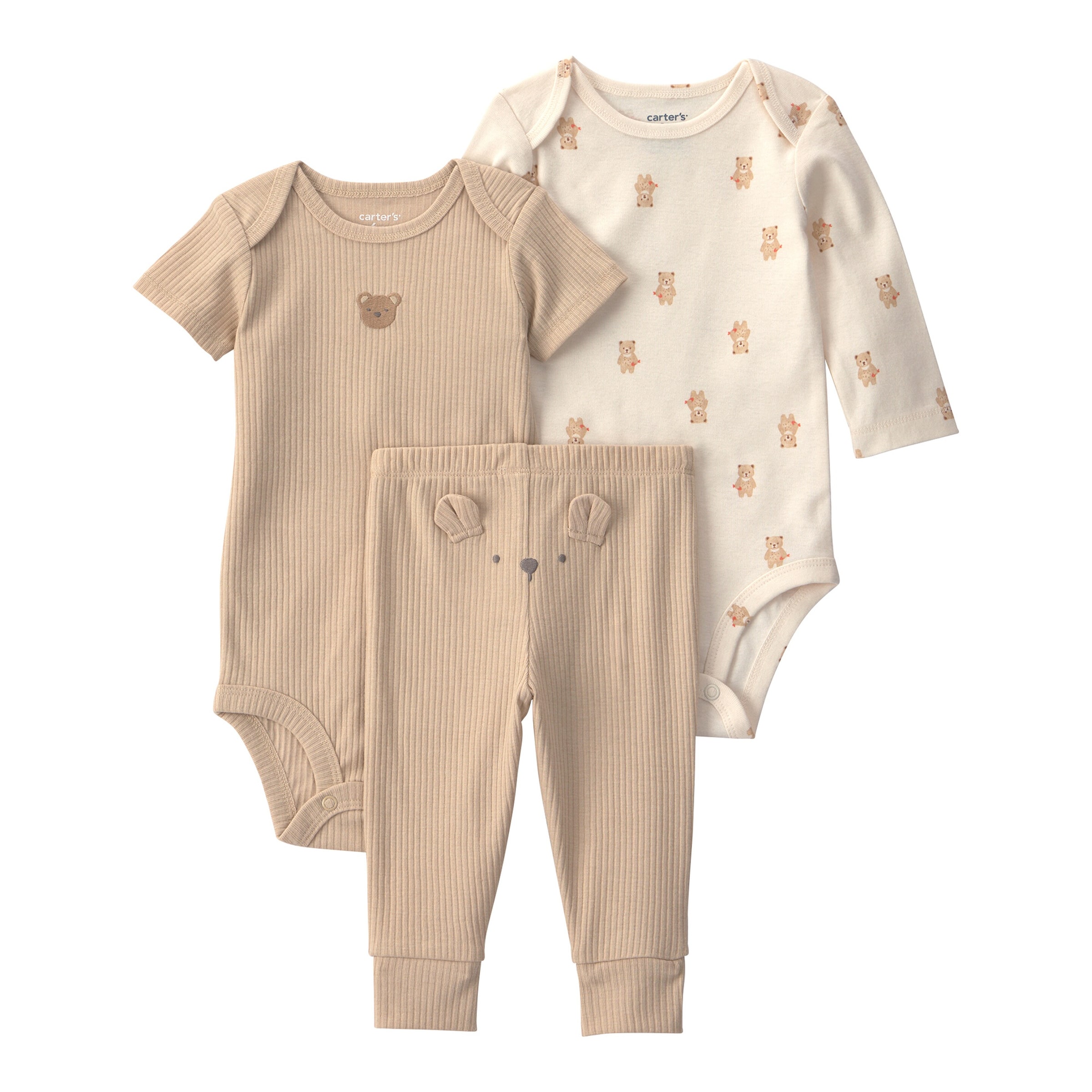Carter's 3-tlg. Set Body kurzarm, Body langarm und Jogginghose Bären Rippqualität