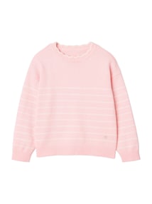 Ringelpullover Mädchen, Ausschnitt mit Wellenkante und kleine Herz-Stickerei