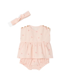 Baby-Set mit Kirsch-Motiven: Top, Shorts & Haarband