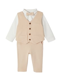 Festliches Jungen Baby-Set: Hemd, Hose, Weste & Fliege, Bundweite verstellbar