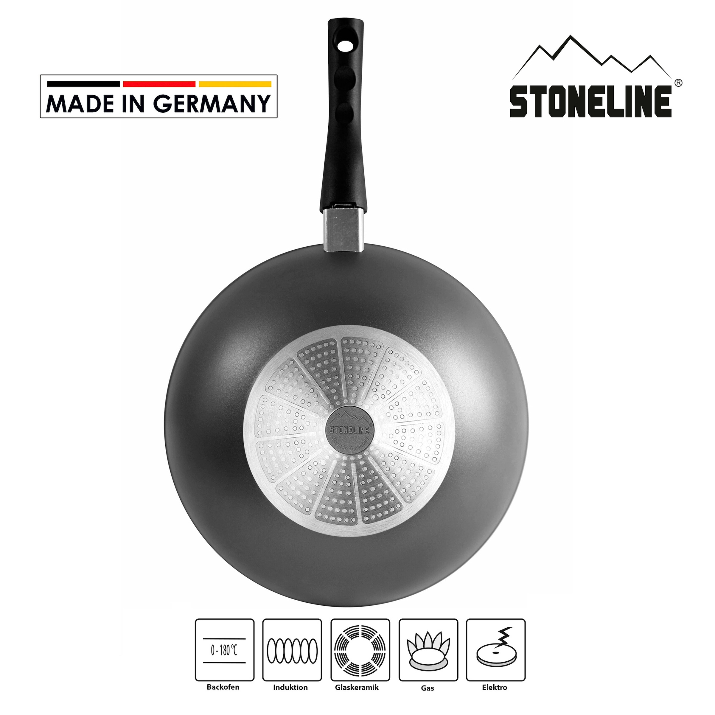STONELINE® STONELINE Wokpfanne 30 cm mit abnehmbarem Griff | Deckel