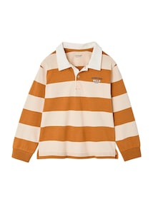 Gestreiftes Jungen Langarm-Poloshirt mit Kontrast-Kragen