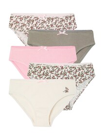 5er-Pack Slips Mädchen, Rippstrick, geblümt und unifarben