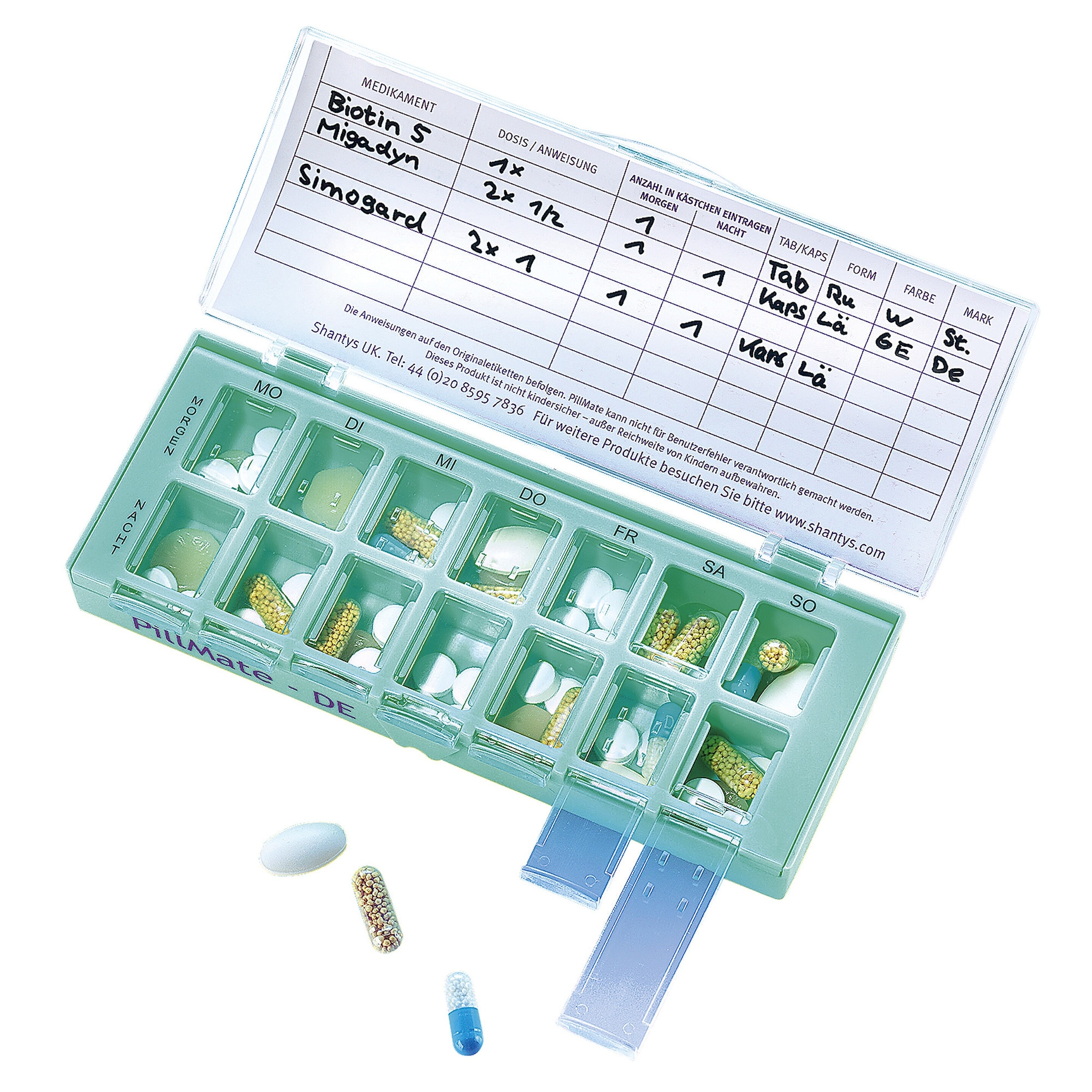 Tablettenbox 7 Tage, inkl. 2 Fächer pro Tag mehrfarbig