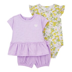 3-tlg. Set Body ohne Arm, T-Shirt und Shorts Blumen