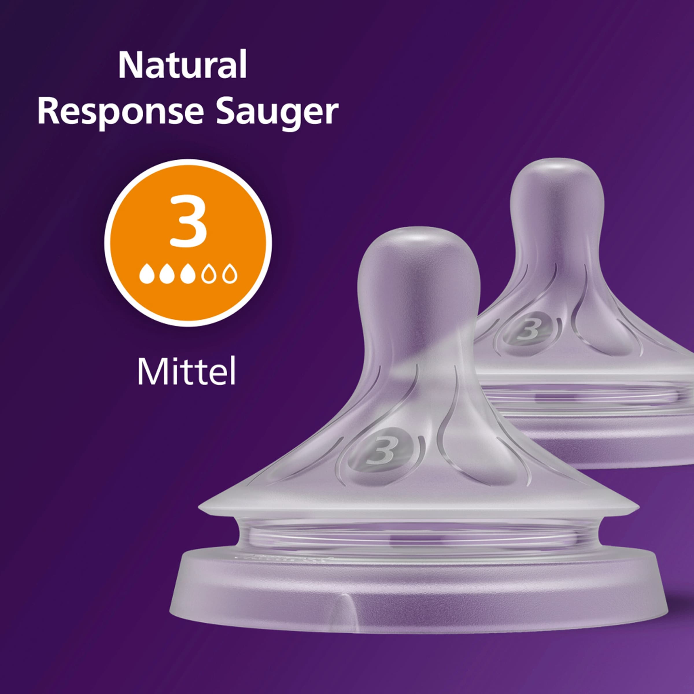 Thumbnail - Philips Avent 2er-Pack Natural Response Sauger, Silikon, Stufe 3, ab 1M