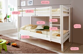Etagenbett Stockbett Rene Kiefer massiv Weiß