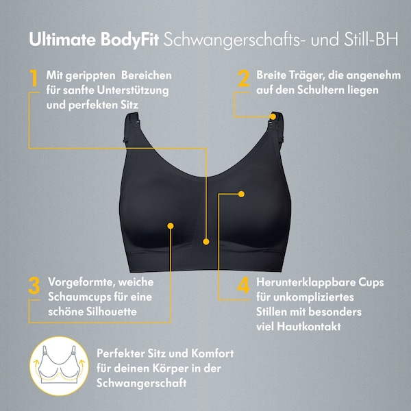 Medela Ultimate BodyFit BH – Nahtloser Umstands- und Still-BH für  hervorragende Passform und Unterstützung während Schwangerschaft und  Stillzeit : : Fashion