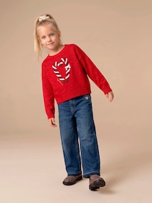 Mädchen Jeans Flare-Fit mit Herzstickerei, Bundweite verstellbar