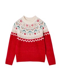 Weihnachtspullover Mädchen Jacquard Glitzereffekt