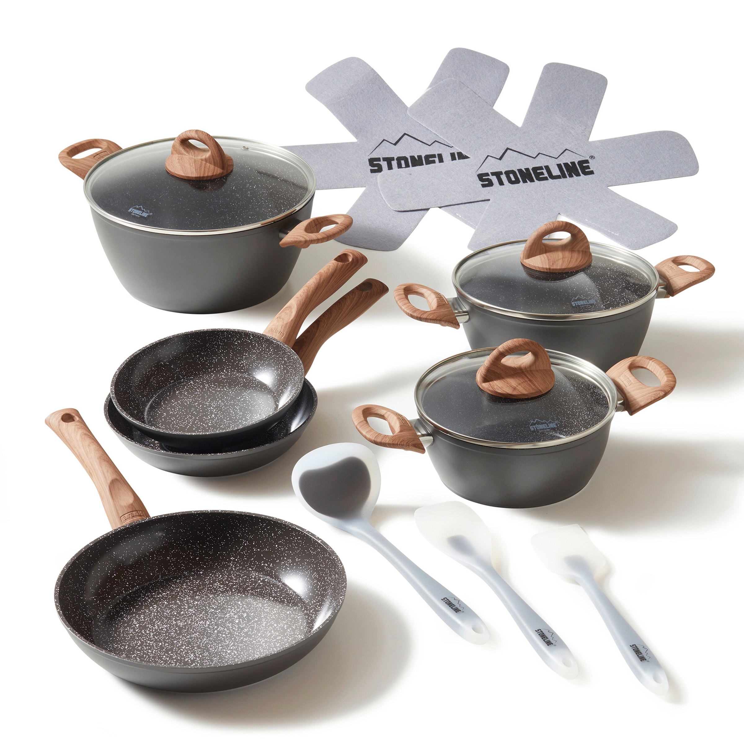 STONELINE® STONELINE CERAMIC Keramik Kochgeschirr-Set 14-teilig | mit Deckeln - Holzoptik