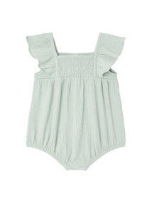 Baby Kurzoverall mit gesmockten Ausschnitt und Volantärmeln, Bio-Baumwolle