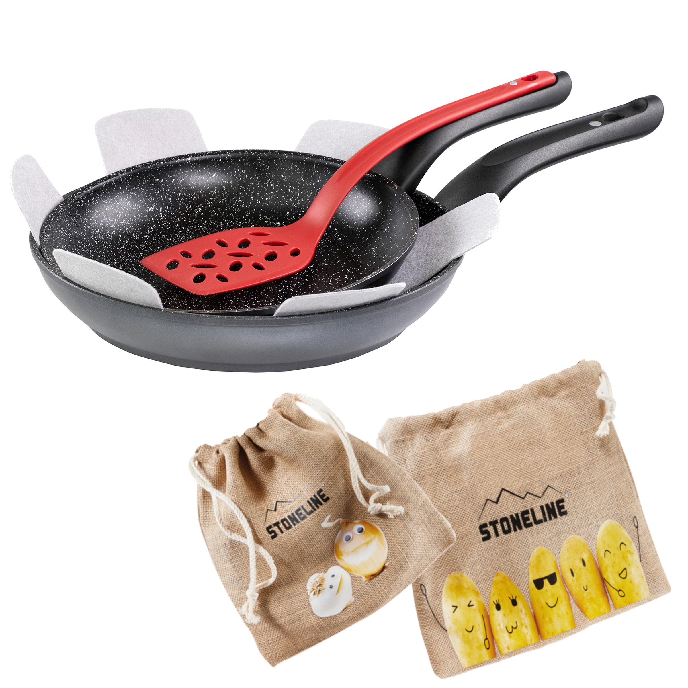 STONELINE® STONELINE Made in Germany Pfannen-Set 6-teilig mit Magnet Griff | ohne Deckel - Schwarz