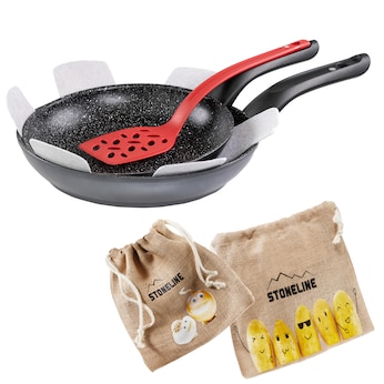 STONELINE Made in Germany Pfannen-Set 6-teilig mit Magnet Griff | ohne Deckel - Schwarz
