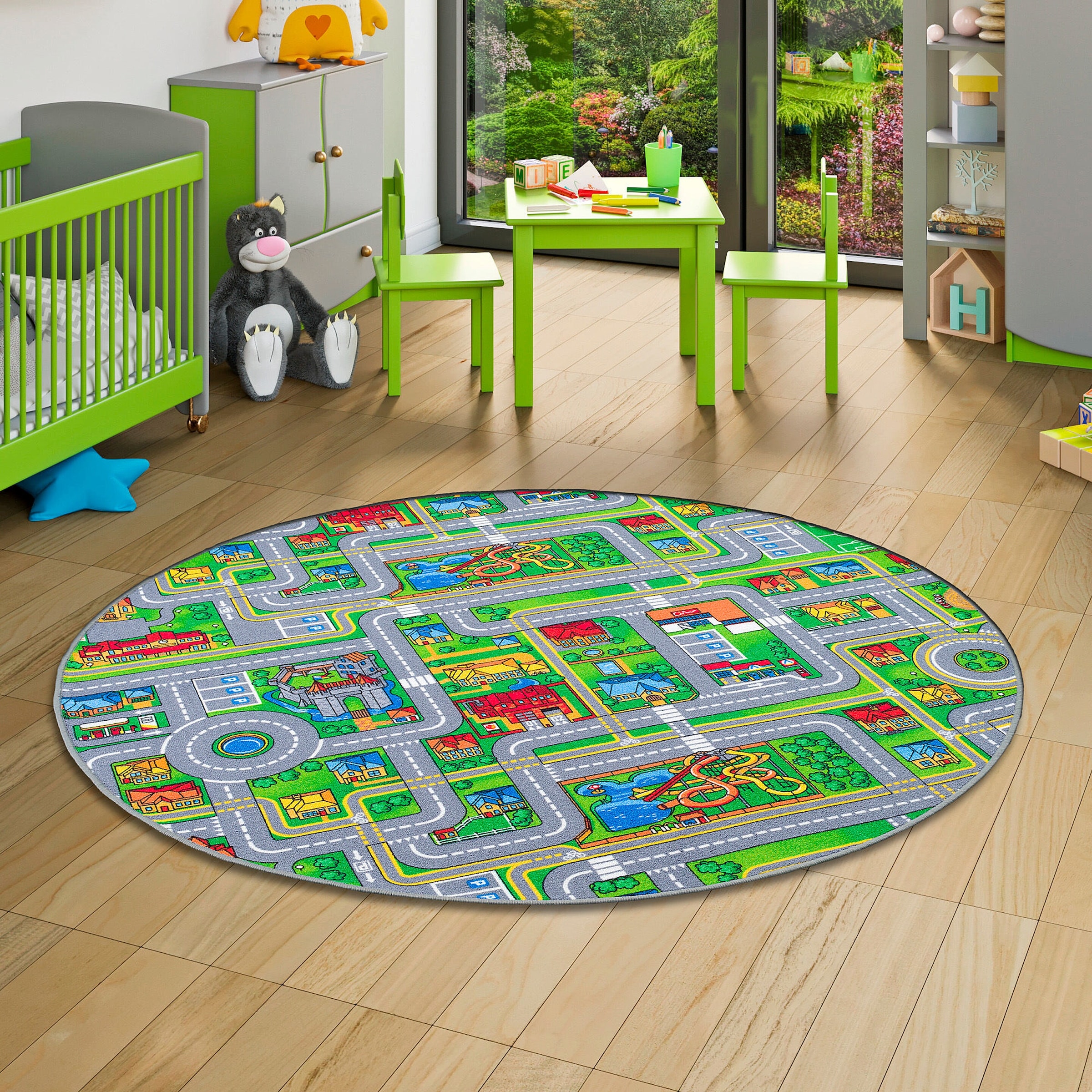 Snapstyle Kinder Spiel Teppich Abenteuerland Bunt Rund