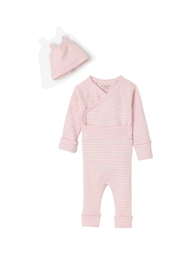 Baby-Set: Wickelbody, Leggings und Mütze mit Streifen