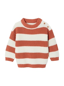 Gestreifter Baby Strickpullover, Knopfleiste an der Schulter