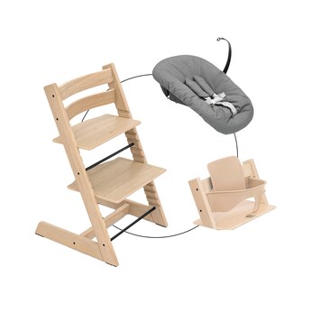 Bundle Treppenhochstuhl Eiche inkl. Newbornset Deep Grey & Babyset