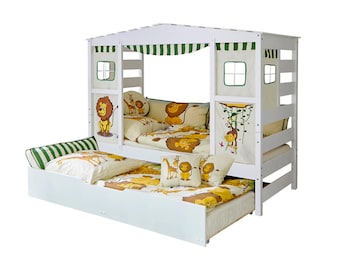 Hausbett mit Bettkasten "Safari" Kiefer Weiß