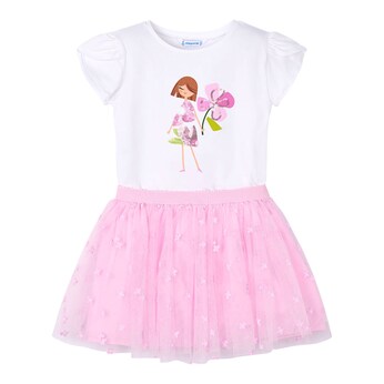 2-tlg. Set T-Shirt und Tüllrock Blumen