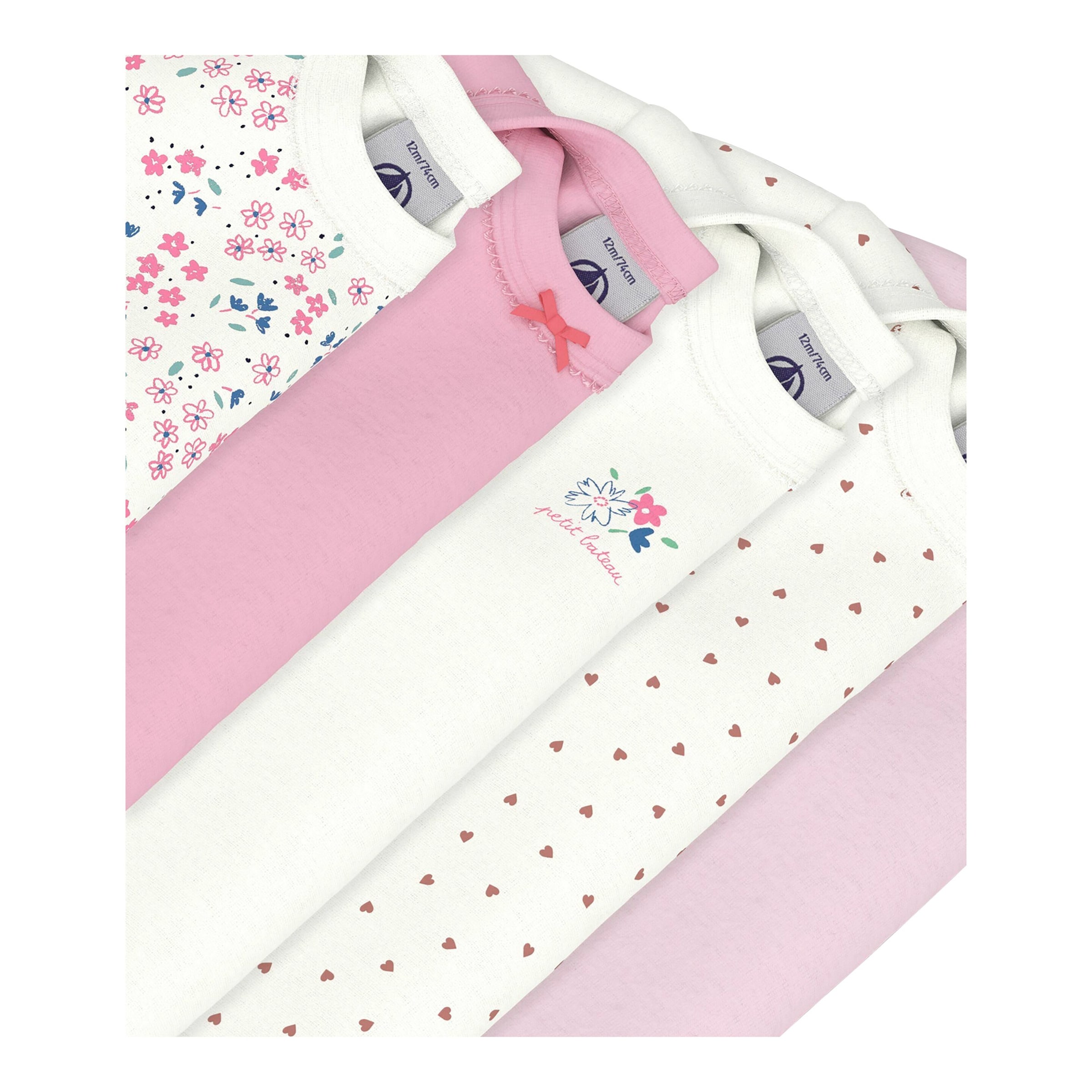 5er-Pack Bodys langarm Blumen Herzen