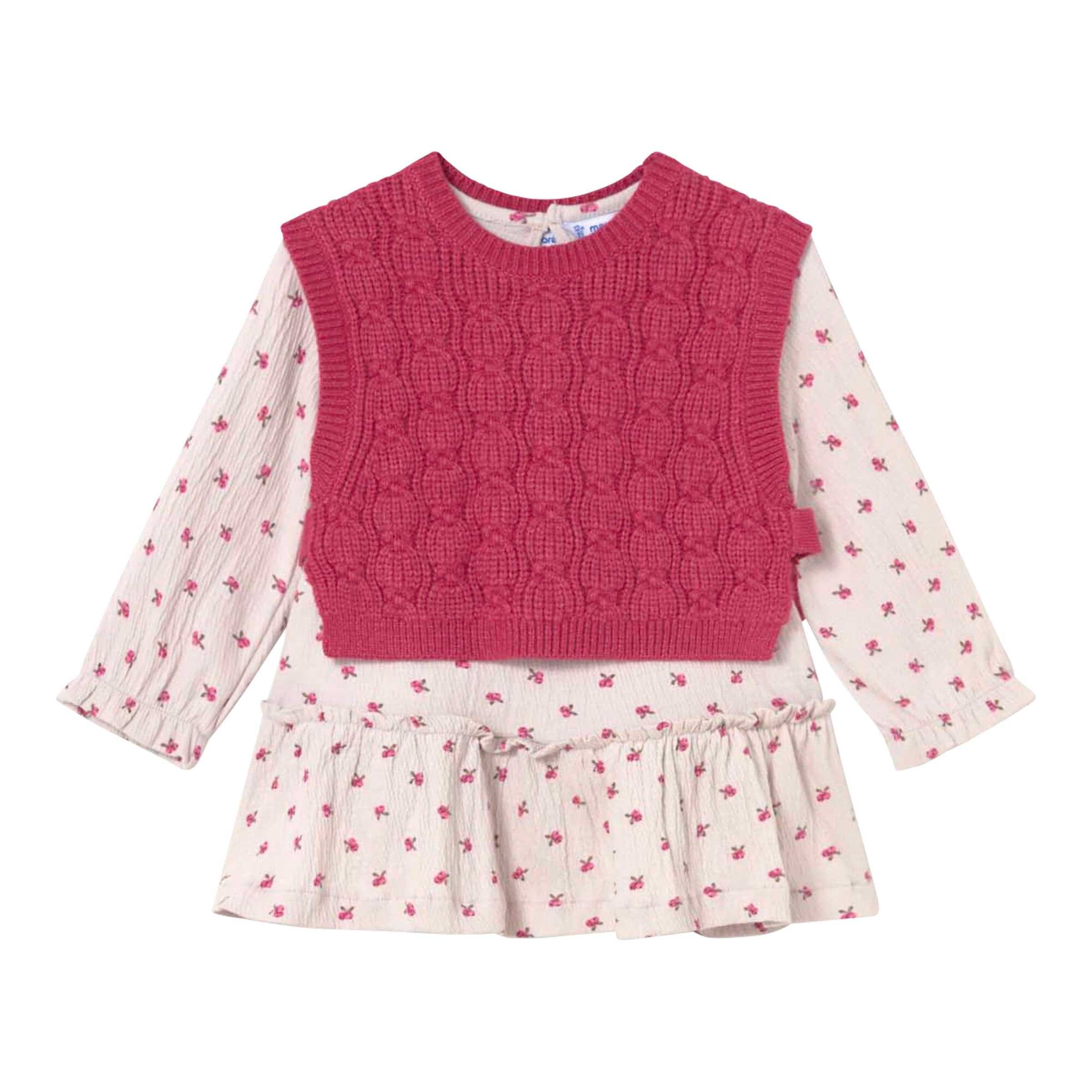 Mayoral 2-tlg. Set Krepp-Kleid langarm und Pullunder
