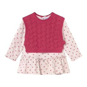2-tlg. Set Krepp-Kleid langarm und Pullunder 