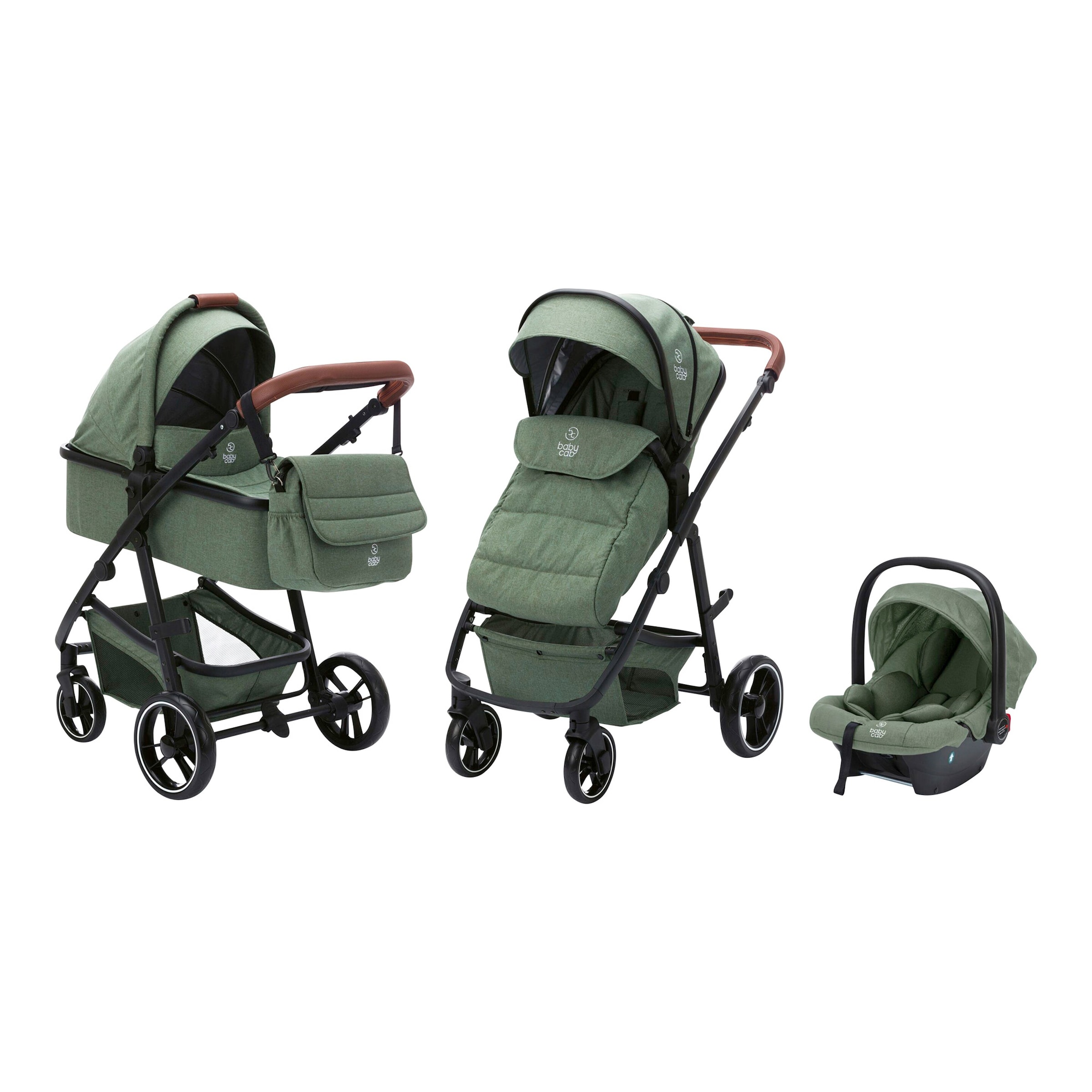 babycab Poussette 3 en 1 Stockholm 2024 avec coque auto i Size et sac a langer forest green