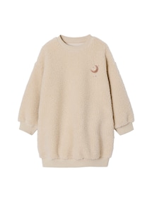 Mädchenkleid aus Teddyfleece mit besticktem Mondmotiv