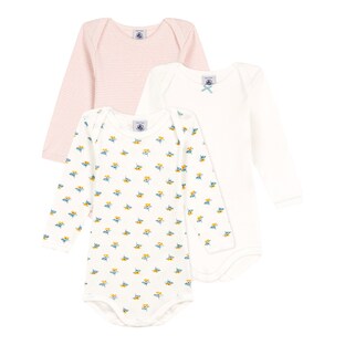 3er-Pack Bodys langarm Blumen Ringel