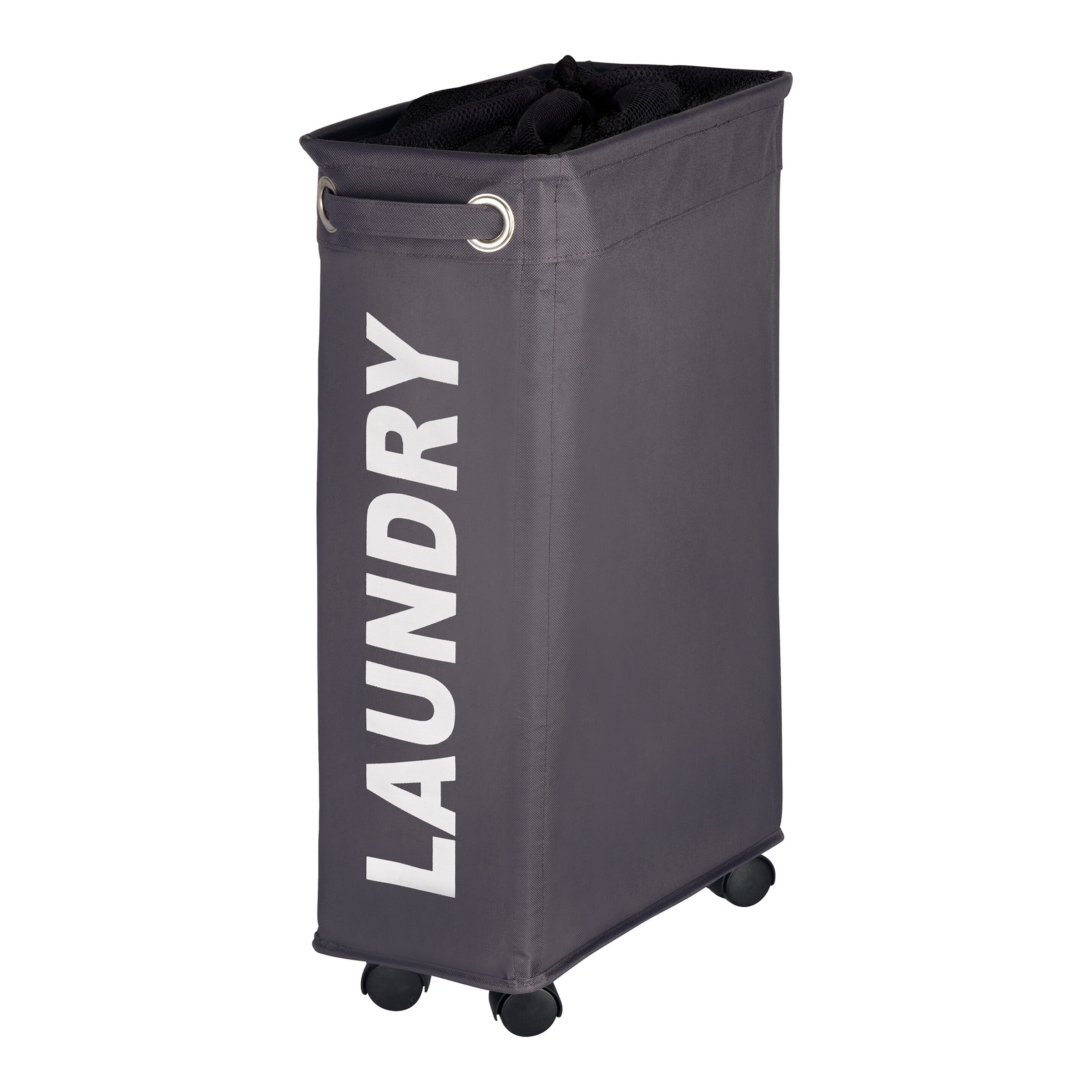 WENKO Wäschesammler Mod. Corno Grau, stabiler schmaler Wäschekorb mit vier leichtgängigen Rollen und Deckel, Wäschetruhe aus 100% Polyester, Fassungsvermögen 43 L, (B x H x T): 18,5 x 60 x 40 cm