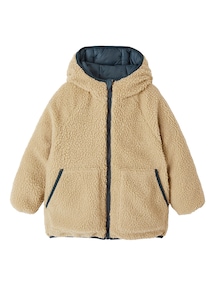 Jungen Wende-Steppjacke mit Teddyfleece, Recycling-Polyester-Wattierung