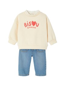 Baby-Set: Sweatshirt mit Volant & weite Jeans