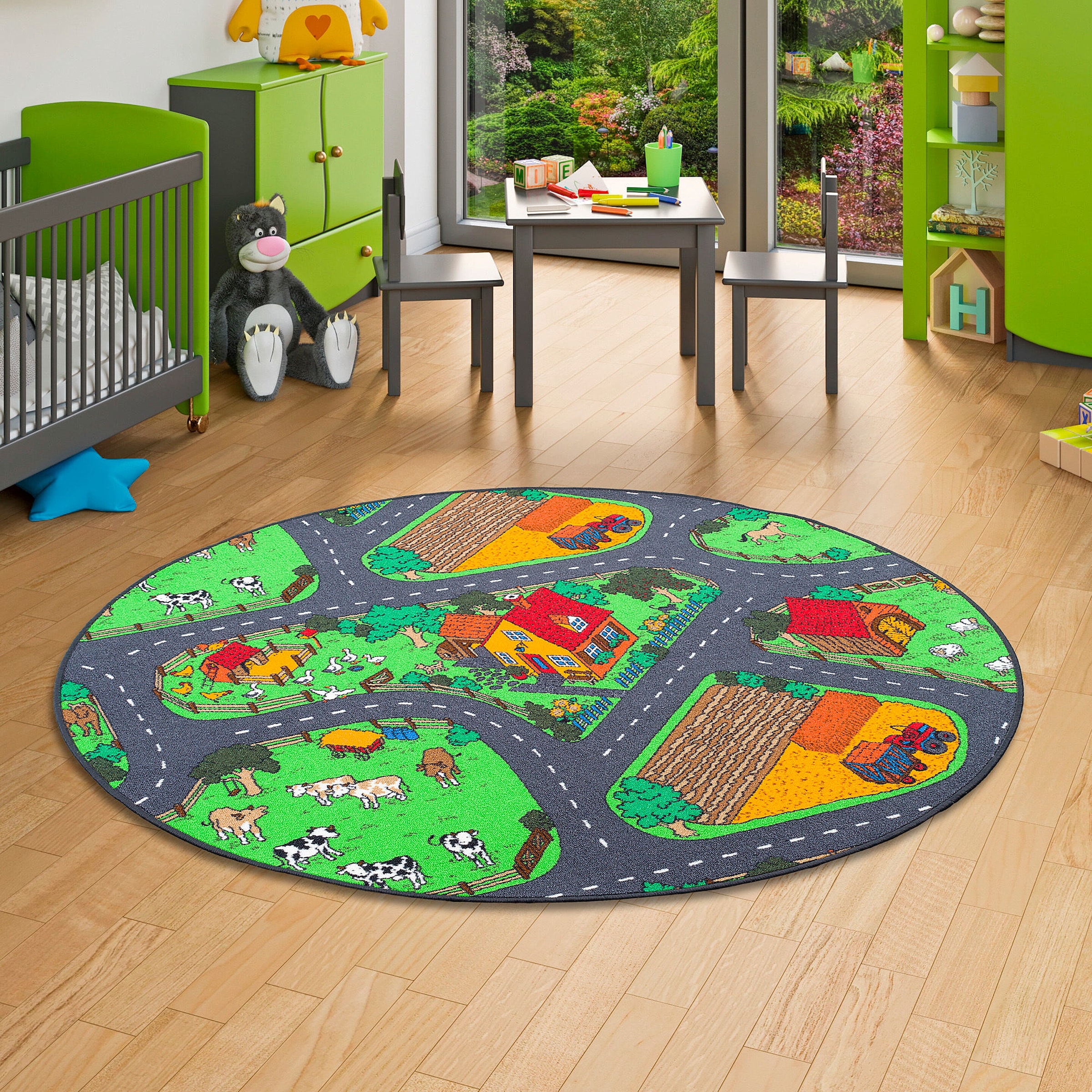 Snapstyle Kinder Spiel Teppich Bauernhof Rund