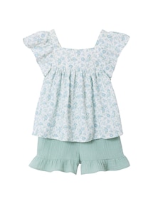 Set aus T-Shirt mit Karree-Ausschnitt und Shorts aus Baumwoll-Musselin für Mädchen
