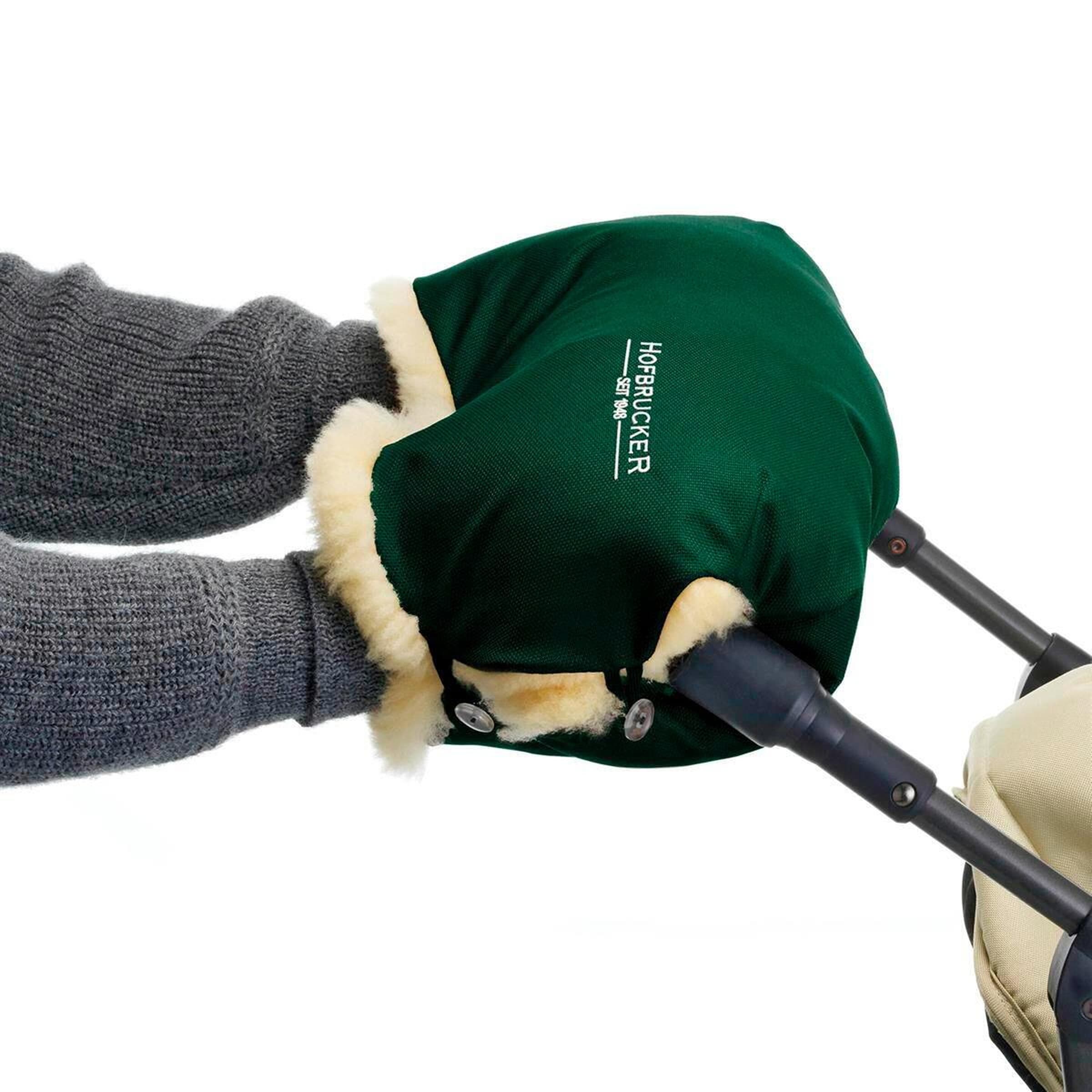 Hofbrucker Lammfell-Handwärmer für Kinderwagen Lammfell Handmuff gruen