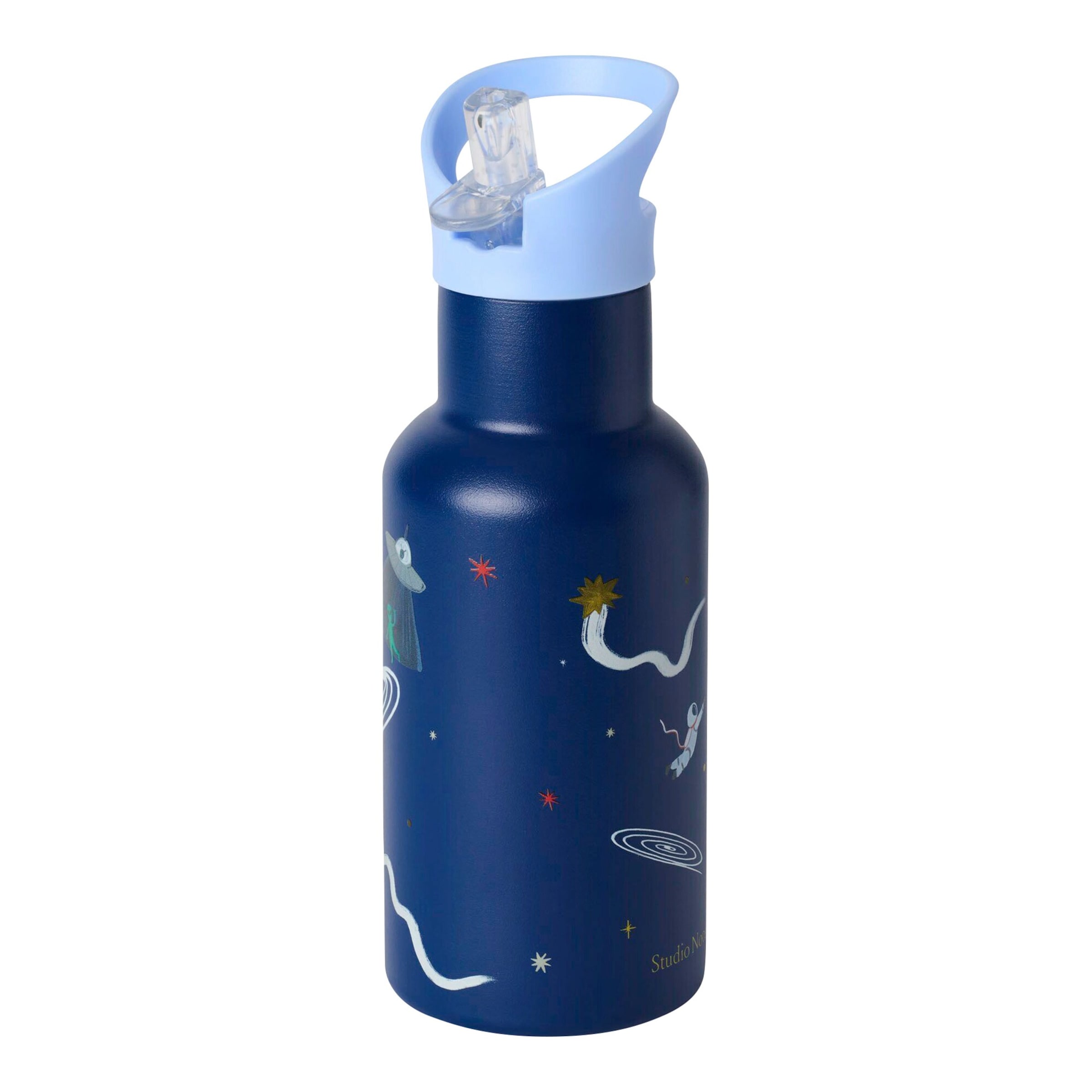 Studio Noos Edelstahl-Trinkflasche mit Strohhalm, 350ml