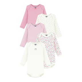 Lot de 5 bodys à manches longues fleurs coeurs