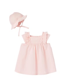 Mädchen Baby Geschenk-Set: Kleid & Sonnenhut